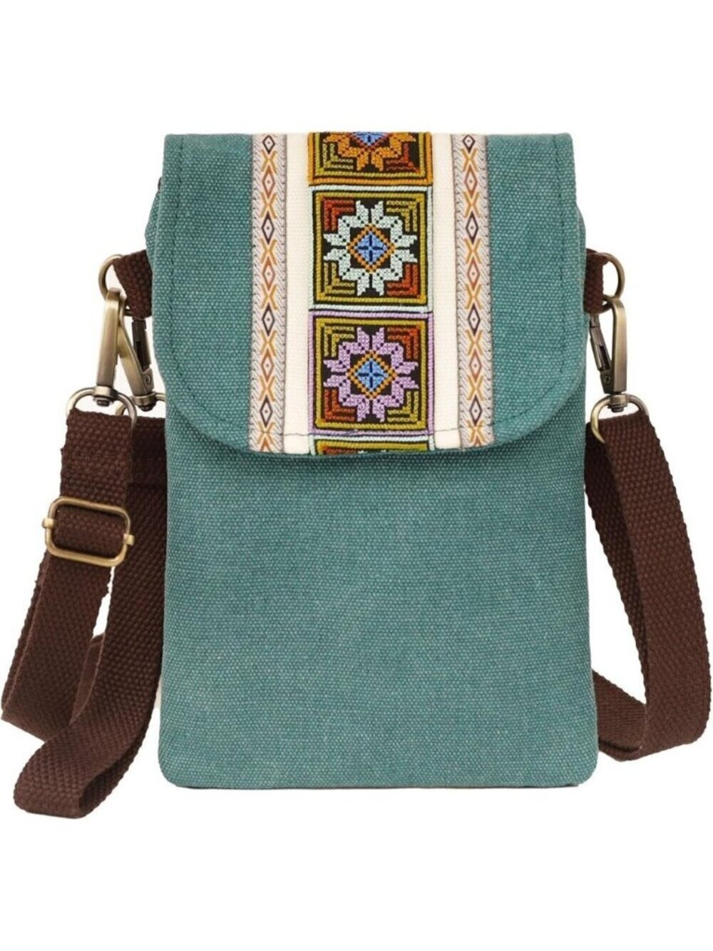 Women's Pine Green Vintage Embroidered Cute Mini Cross Body Bag Small Handbags
